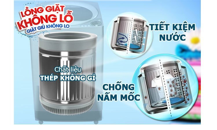 Máy giặt Sharp ES-U72GV-G lồng giặt không lỗ tiết kiệm nước
