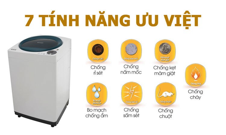 Máy giặt Sharp ES-U80GV-G đảm bảo an toàn khi sử dụng