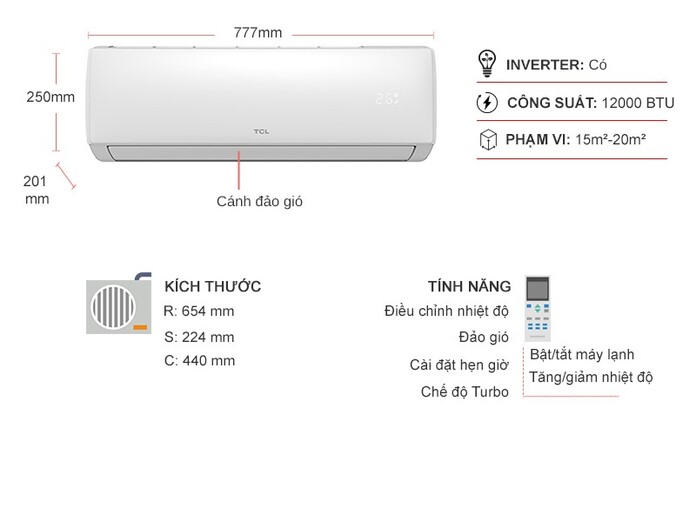 Máy Lạnh TCL Inverter 1 5 HP TAC 13CSD XA73I Giá rẻ Chính Hãng