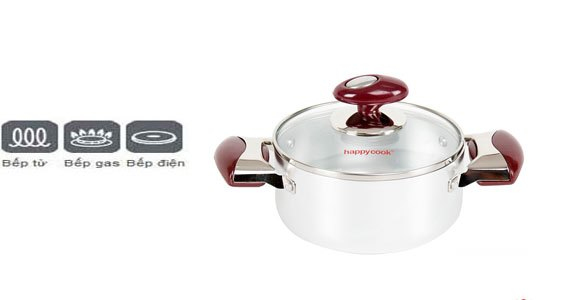 Nồi nhôm đáy từ Happy Cook Brilas HB-16SA sử dụng được bếp điện từ