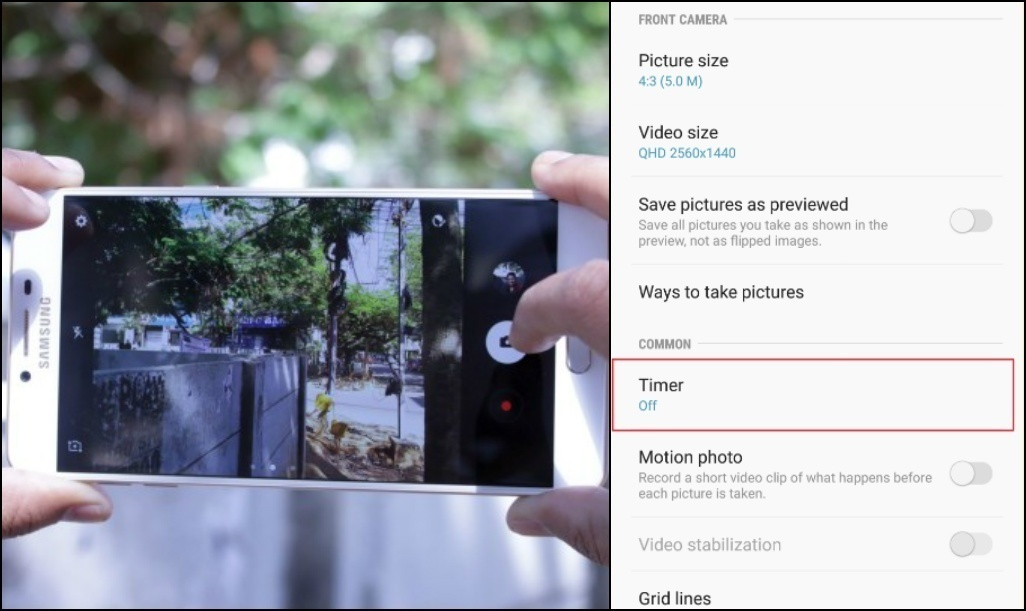 Bộ đếm thời gian được thể hiện trong cài đặt camera