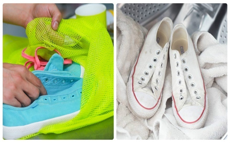 Cho giày vào túi lưới hoặc chèn khăn để bảo vệ giày, tránh gây ồn