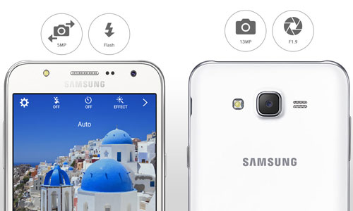 Điện thoại Samsung Galaxy J7 màu đen với camera 13MP có đèn flash