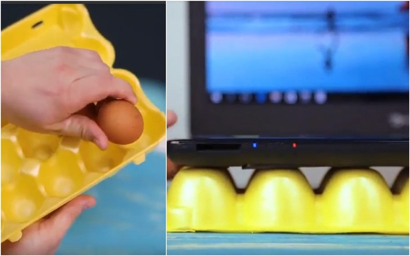 Vỏ hộp trứng làm đế lót laptop vừa tiện lợi, vừa bảo vệ máy