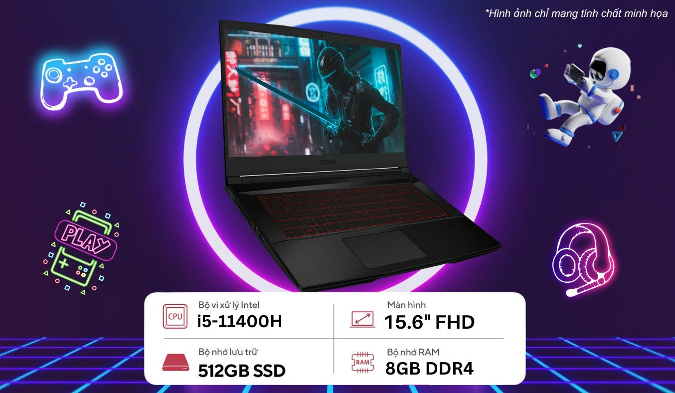Laptop MSI GF63 Thin i5-11400H/8GB/512GB/Win11 (11SC-664VN)