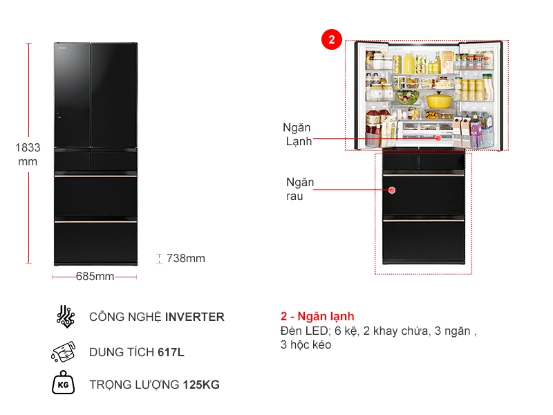 Tủ lạnh Hitachi Inverter 617 lít R-HW620RV XK