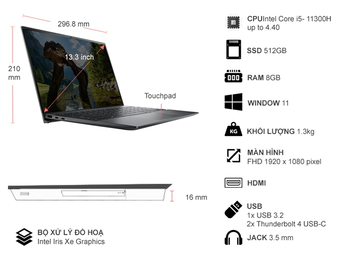 Laptop Dell Vostro 13 5310 i5 11300H/8GB/512GB/Win11 YV5WY3