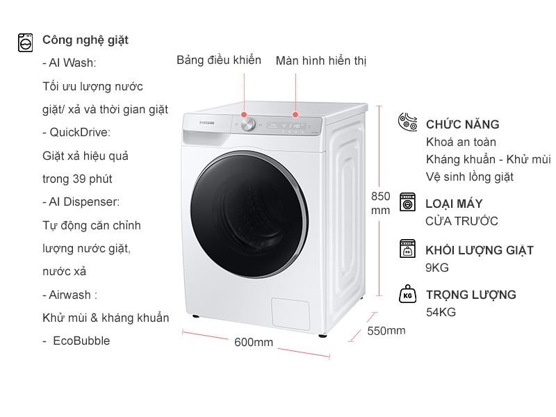 Máy giặt Samsung Inverter 9 kg WW90TP44DSH