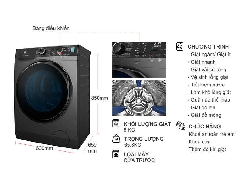 Máy giặt Electrolux Inverter 8 kg EWF8024P5SB