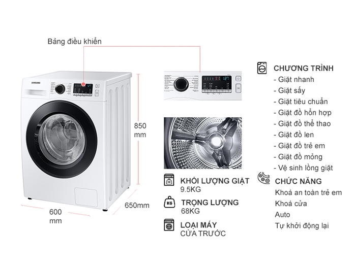 Máy giặt sấy Samsung Inverter 9.5 kg WD95T4046CE/SV