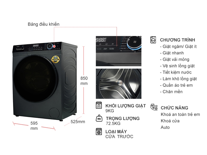 Máy giặt Aqua Inverter 9 kg AAQD-D903G.BK
