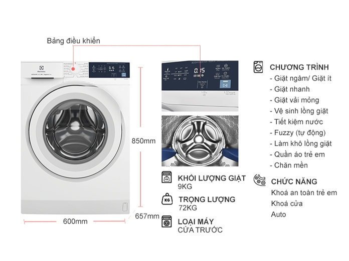 Máy giặt Electrolux Inverter 9 kg EWF9024D3WB