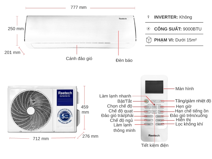 Máy lạnh Reetech 1 HP RT9/RC9-TA-BT