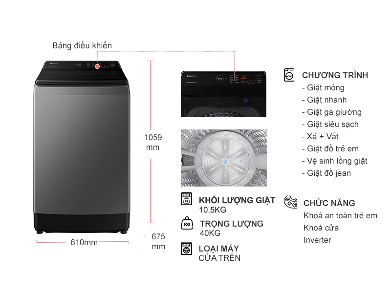 Máy giặt Samsung Inverter 10.5 kg WA10CG5745BDSV