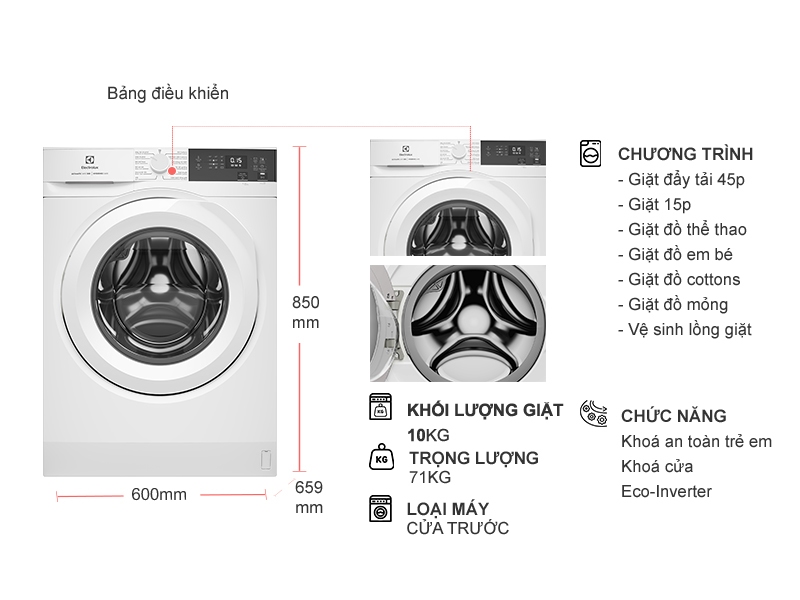 Máy giặt Electrolux Inverter 10 kg EWF1024D3WC