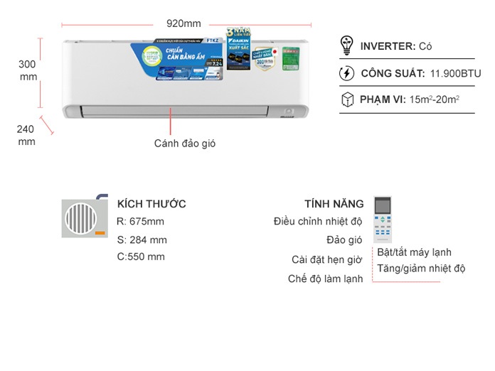 Máy lạnh Daikin Inverter 1.5 HP FTKZ35VVMV