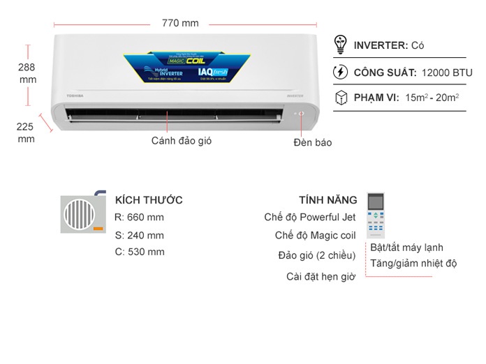 Máy lạnh Toshiba Inverter 1.5 HP RAS-H13C4KCVG-V