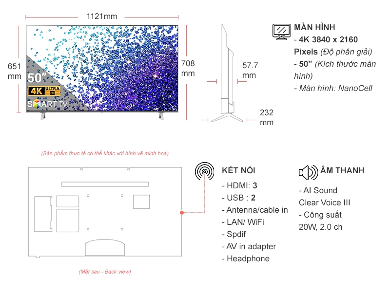 Smart Tivi NanoCell LG 4K 50 inch 50NANO77TPA