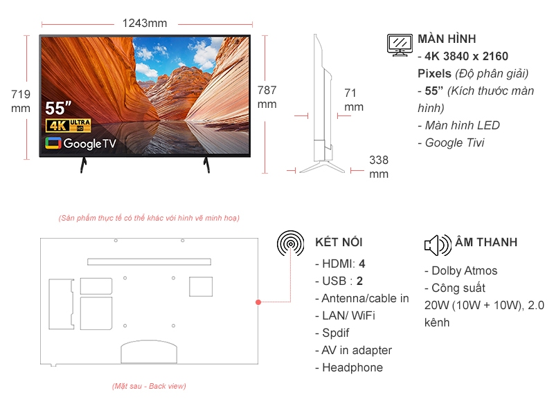 Google Tivi Sony 4K 55 inch KD-55X80J VN3