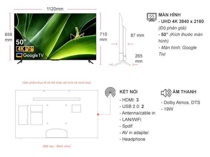 Google Tivi TCL 4K 50 inch 50P735