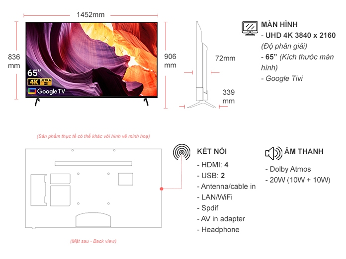 Google Tivi Sony 4K 65 inch KD-65X80K VN3