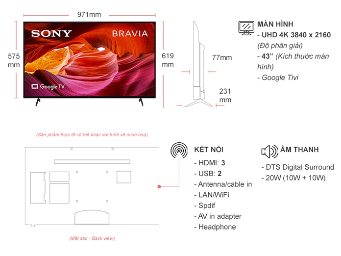 Google Tivi Sony 4K 43 inch KD-43X75K VN3