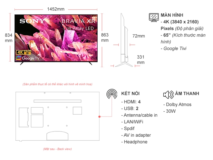 Google Tivi Sony 4K 65 inch KD-65X90K