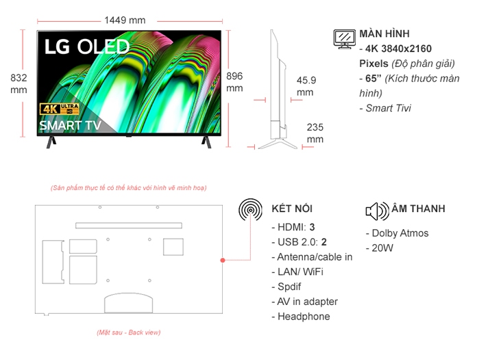 Smart Tivi OLED LG 4K 65 inch OLED65A2PSA