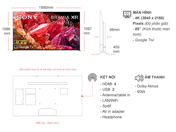 Google Tivi Sony 4K 85 inch XR-85X95K