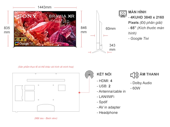 Google Tivi Sony 4K 65 inch XR-65X95K