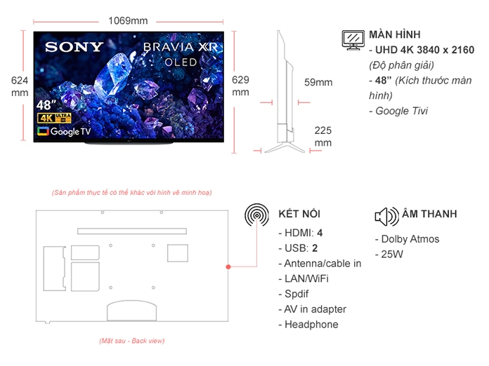 Google Tivi OLED Sony Bravia 4K 48 inch XR-48A90K