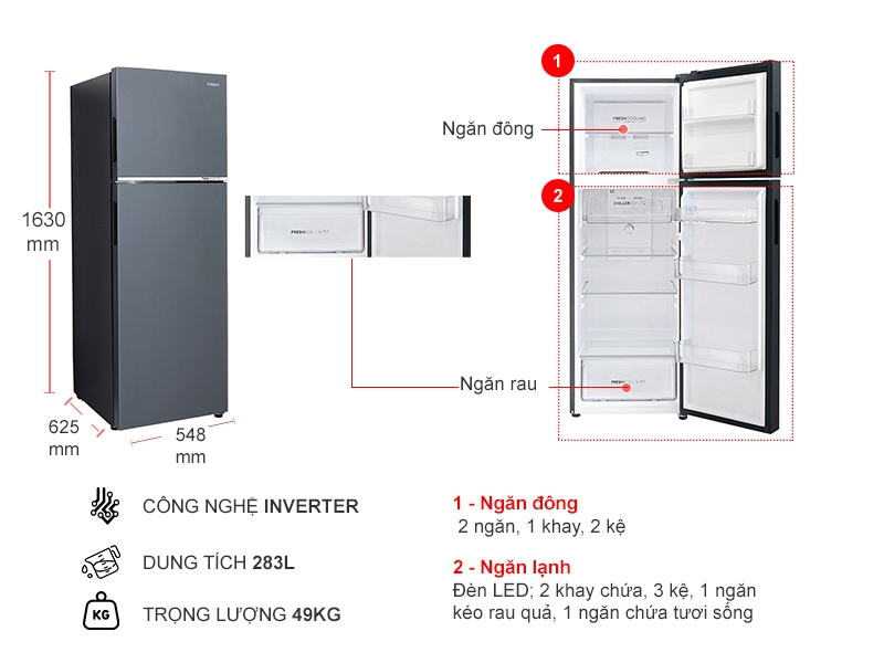 Tủ lạnh Aqua Inverter 283 lít AQR-T299FA(SL)