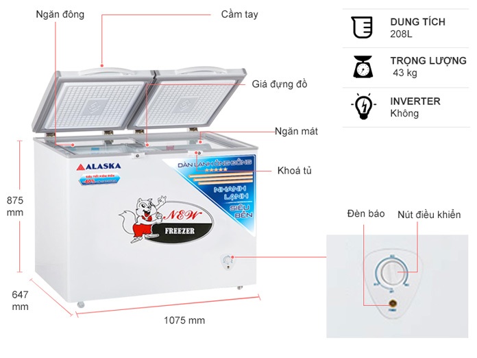 Tủ đ&ocirc;ng Alaska 208 l&iacute;t BCD-3568C