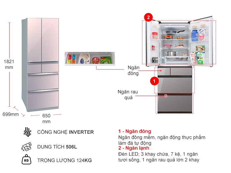 Tủ lạnh Mitsubishi Electric Inverter 506 lít MR-WX52D-F-V