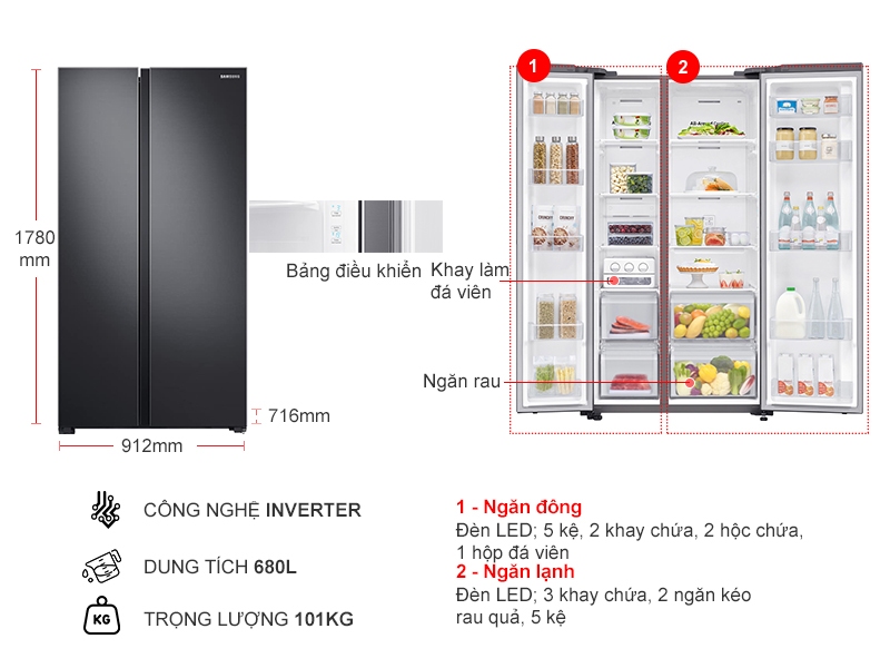 Tủ lạnh Samsung Inverter 680 lít SBS RS62R5001B4