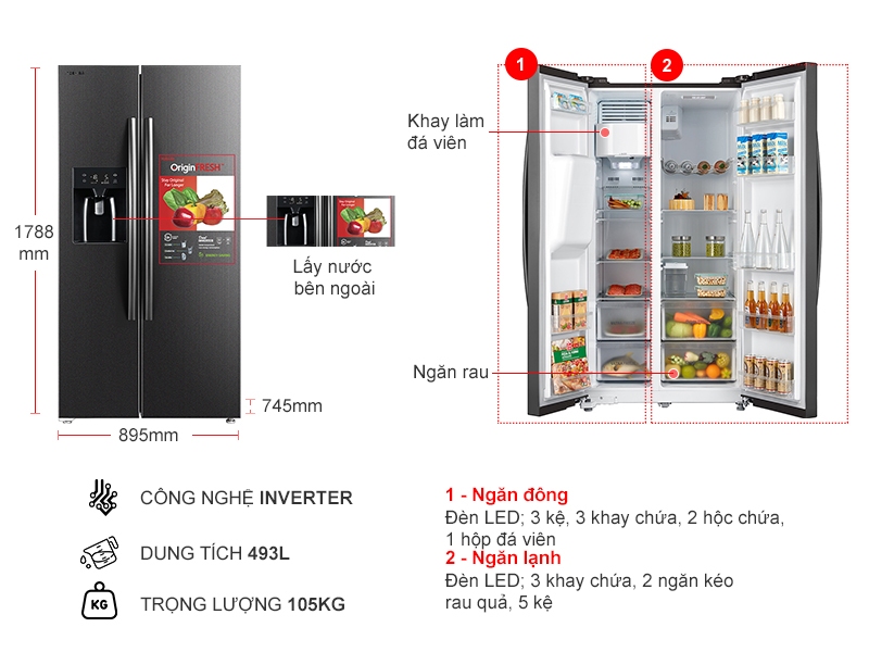 Tủ lạnh Toshiba Inverter 493 Lít GR-RS637WE-PMV(06)