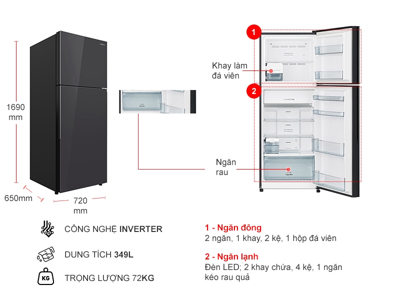 Tủ lạnh Hitachi Inverter 349 lít R-FVY480PGV0 (GMG)