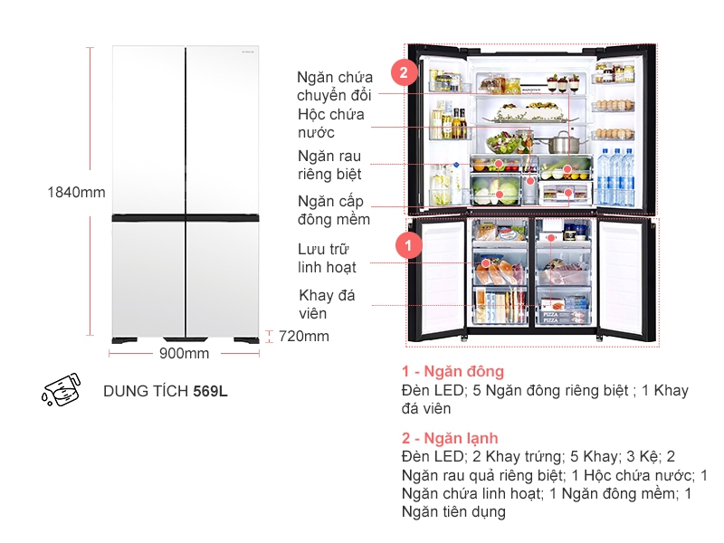 Tủ lạnh Hitachi Inverter 569 lít R-WB640VGV0X (MGW)