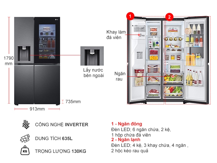 Tủ lạnh LG Inverter 635 lít GR-X257MC