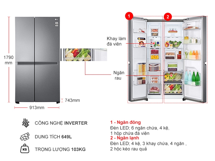 Tủ lạnh LG Inverter 649 lít GR-B257JDS