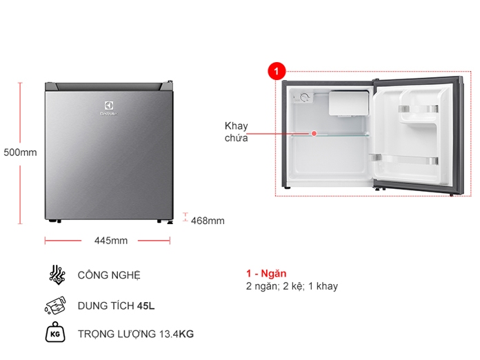 Tủ lạnh Mini Electrolux 45 lít EUM0500AD-VN