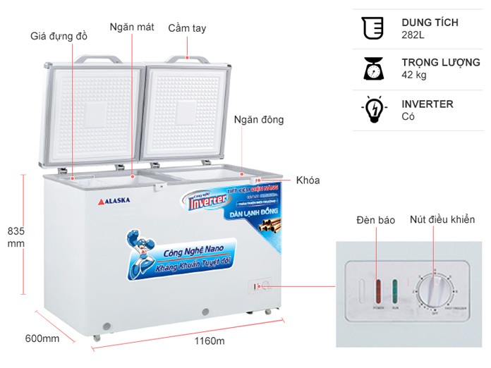 Tủ đông Alaska Inverter 282 lít BCD-4568CI