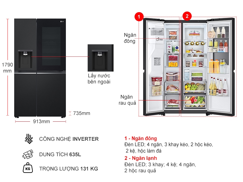 Tủ lạnh LG Inverter 635 lít GR-X257BL