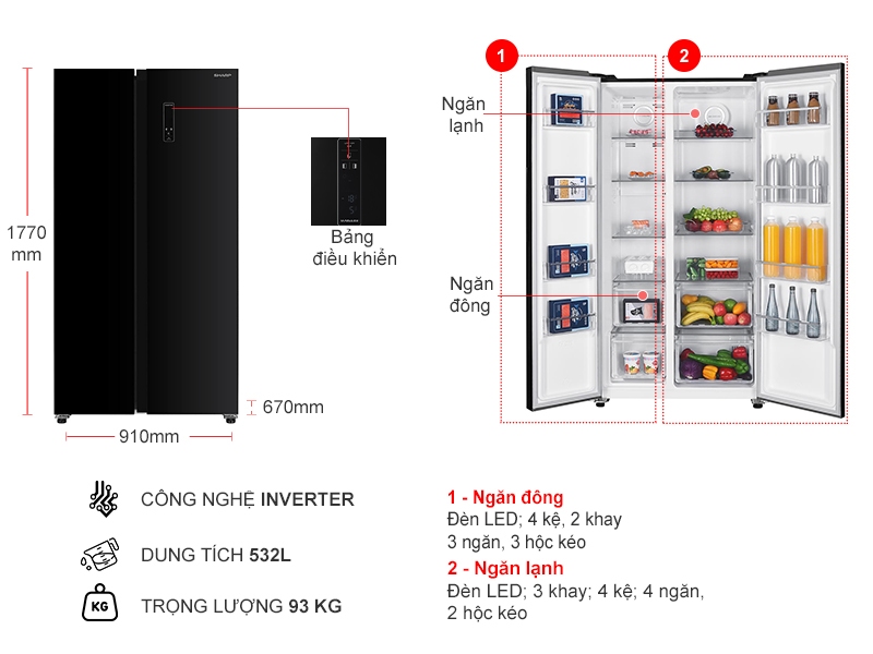 Tủ lạnh Sharp Inverter 532 lít SJ-SBX530VG-BK