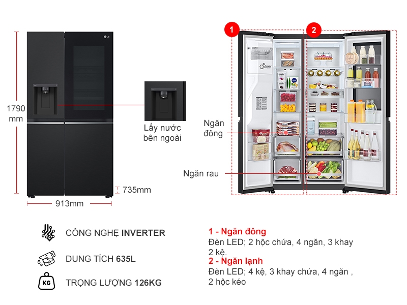 Tủ lạnh LG Inverter 635 lít GR-G257BL