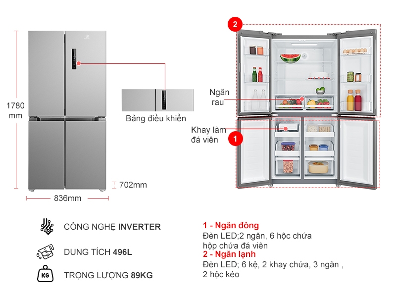 Tủ lạnh Electrolux Inverter 496 lít EQE4900A-A