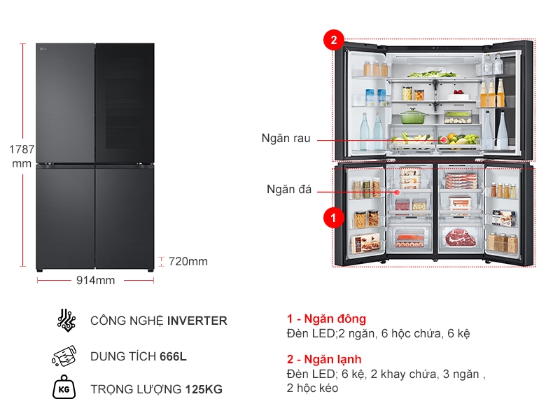 Tủ lạnh LG Inverter 666 lít LFB66BLMI