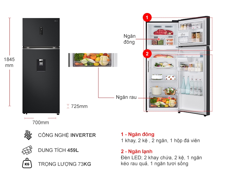 Tủ lạnh LG Inverter 459 lít LTD46BLMA