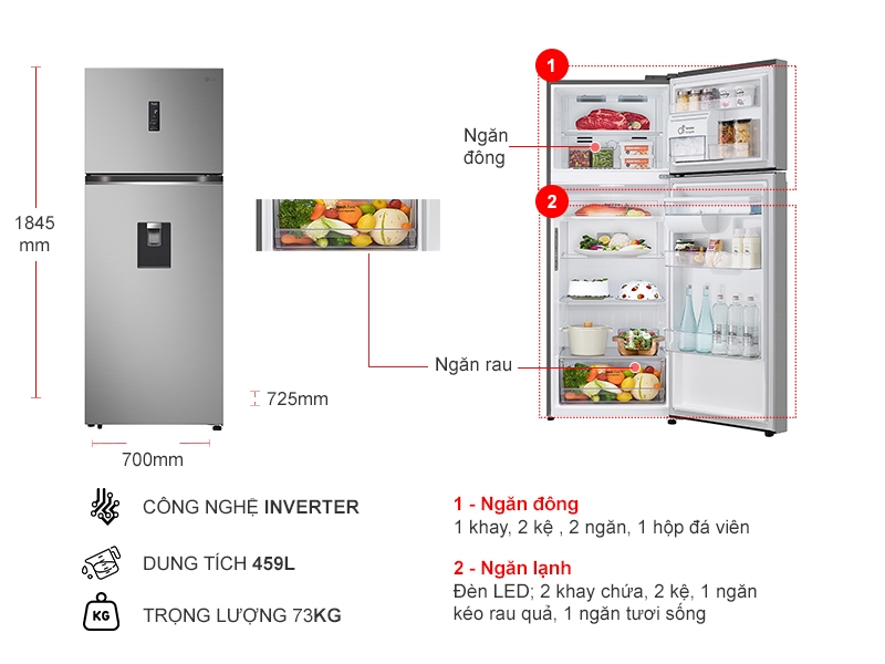 Tủ lạnh LG Inverter 459 lít LTD46SVMA