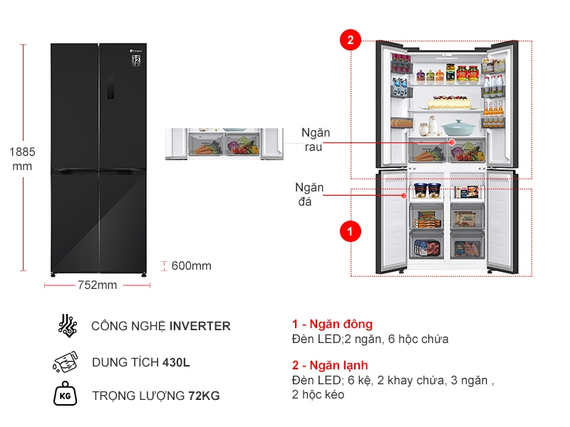 Tủ lạnh Casper Inverter 430 lít RM-430PB